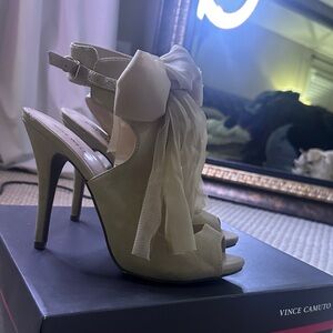 Nine West Cream Peep-Toe Heels with Bow